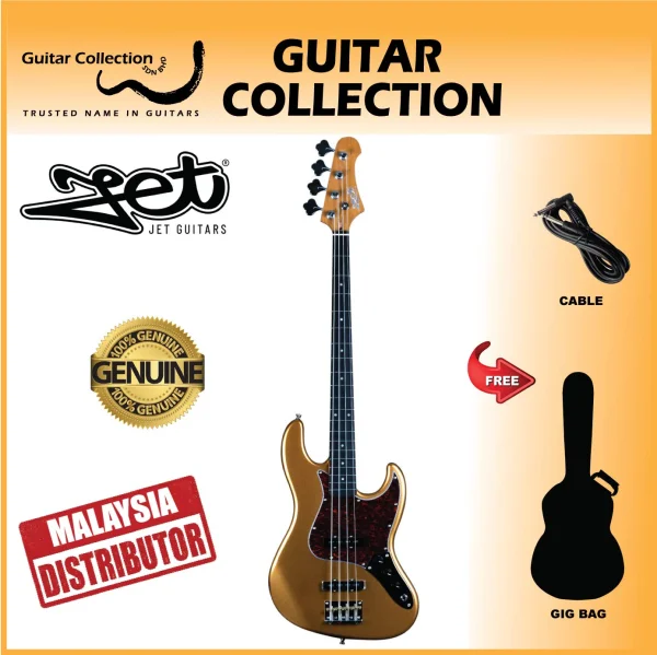 JET JJB300 GD R Bass Guitar | Rosewood | Gold | 4-String - Image 1