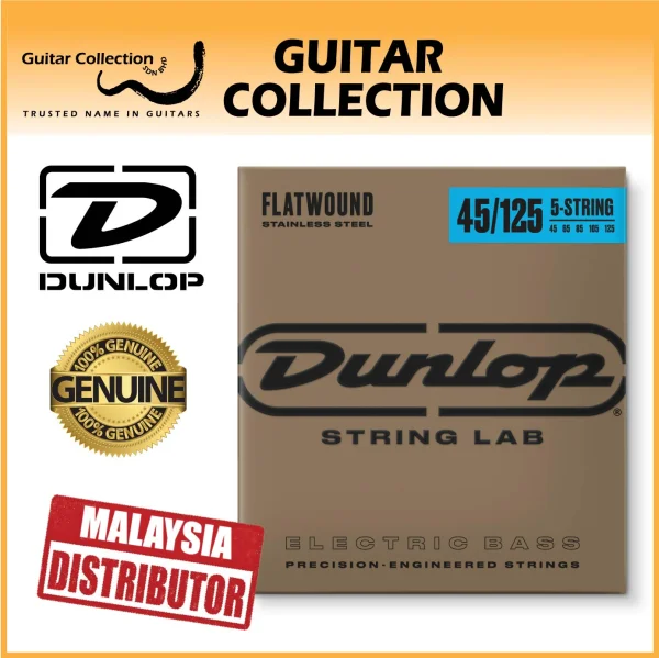 Jim Dunlop DBFS45125 Bass Guitar Strings | 5-String | Flatwound Stainless Steel | 045–125 - Image 1