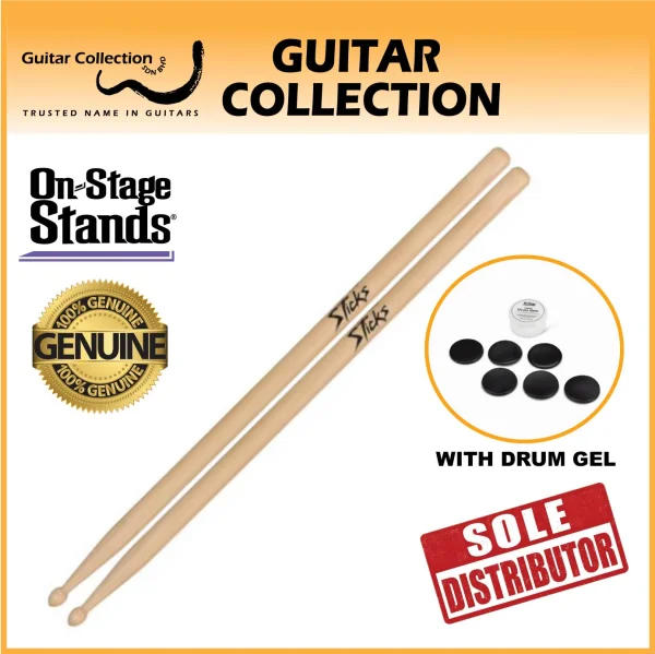 On Stage AHW7A+DG600 Drum Sticks & Drum Gel | 7A | American Hickory Wood | Wood Tip (1 pair) - Image 1