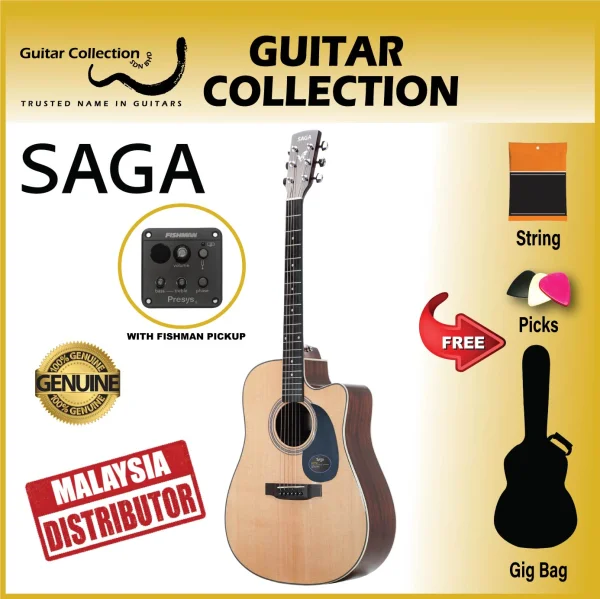 SAGA SF700CE Pro | 700 Series | Dreadnought Cutaway Acoustic-Electric Guitar - Image 1