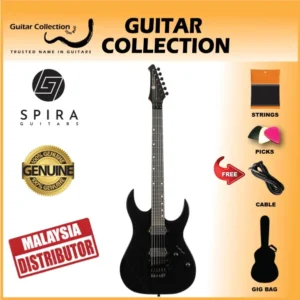 SPIRA S-420 BK Electric Guitar | 420 Series | HH Modern Double Cutaway | Locking Tremolo | Metallic Black - Image 1